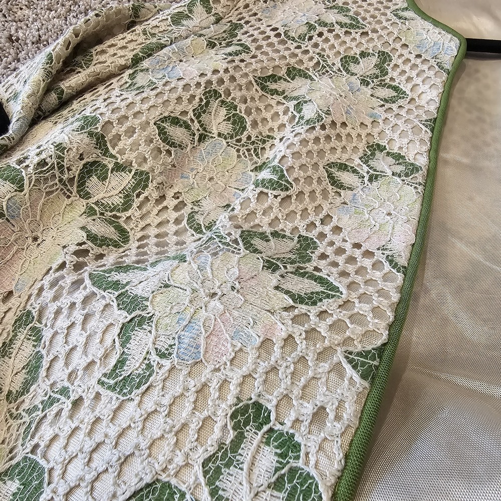 1960s Vintage Blouse Jacket Set Floral Crochet Lace Linen Top #86 - Picture 6 of 6